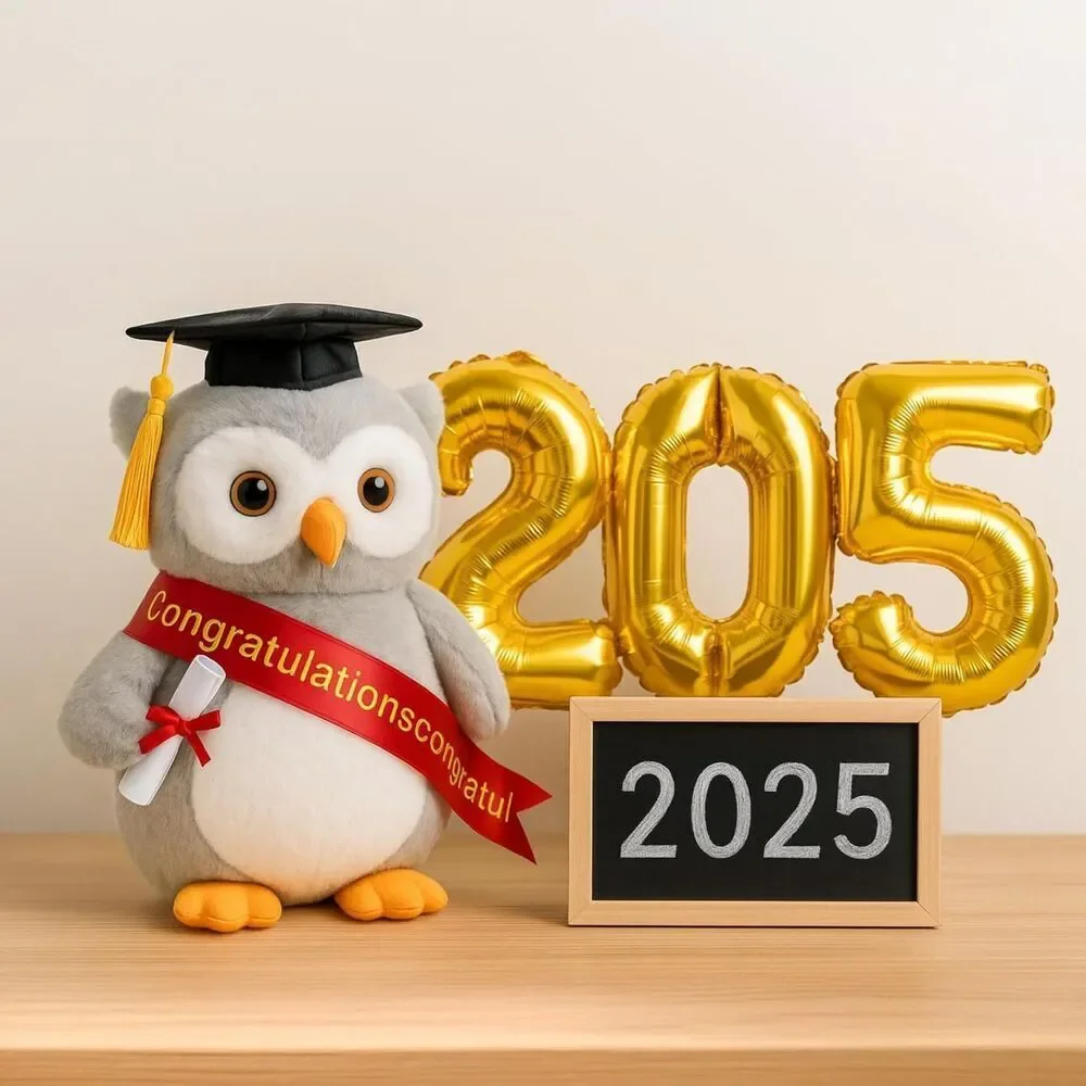 12 inches Velvet Gold Plush Owl Stuffed Animal with Graduation Doctoral Tam